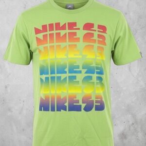 Nike SB T Shirt Mens L Neon Green Rainbow Logo Graphic Skate Tee
